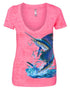 Women's Pink Sailfish V-neck Burnout Tee - KnottyTails